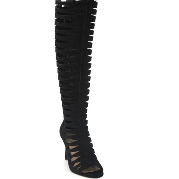 Vince Camuto | Shoes | Vince Camuto Chaendra Strappy Leather Black Suede Tall  Boots New | Poshmark